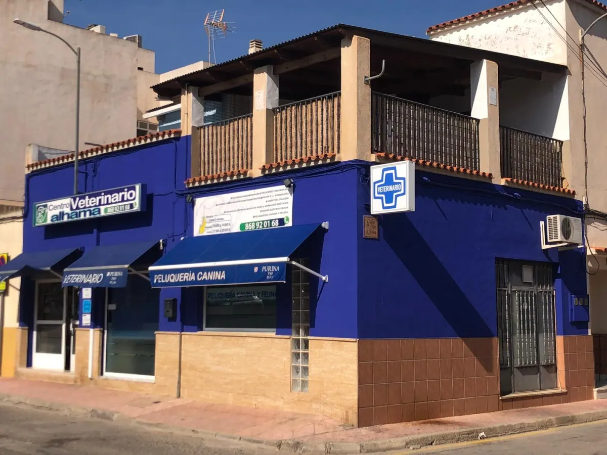 Fachada del Centro Veterinario Alhama, en la esquina de Lope de Vega con Pintor Ribera